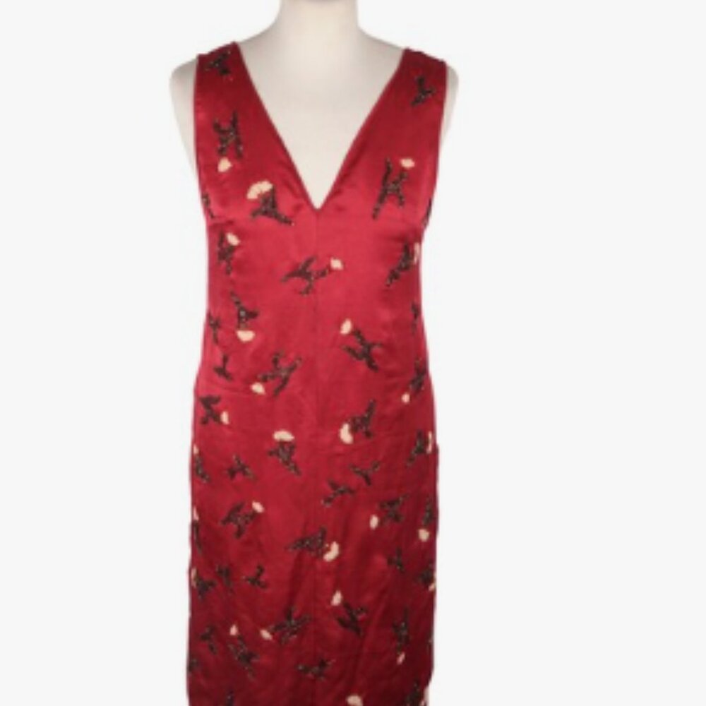 Authentic Prada Red Silk Sleeveless Dress with Beading IT Size 40 - Picture 5 of 5